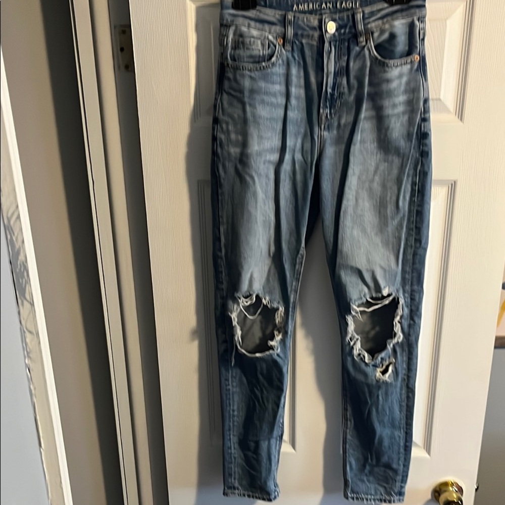American Eagle Strigid Ripped Mom Jean